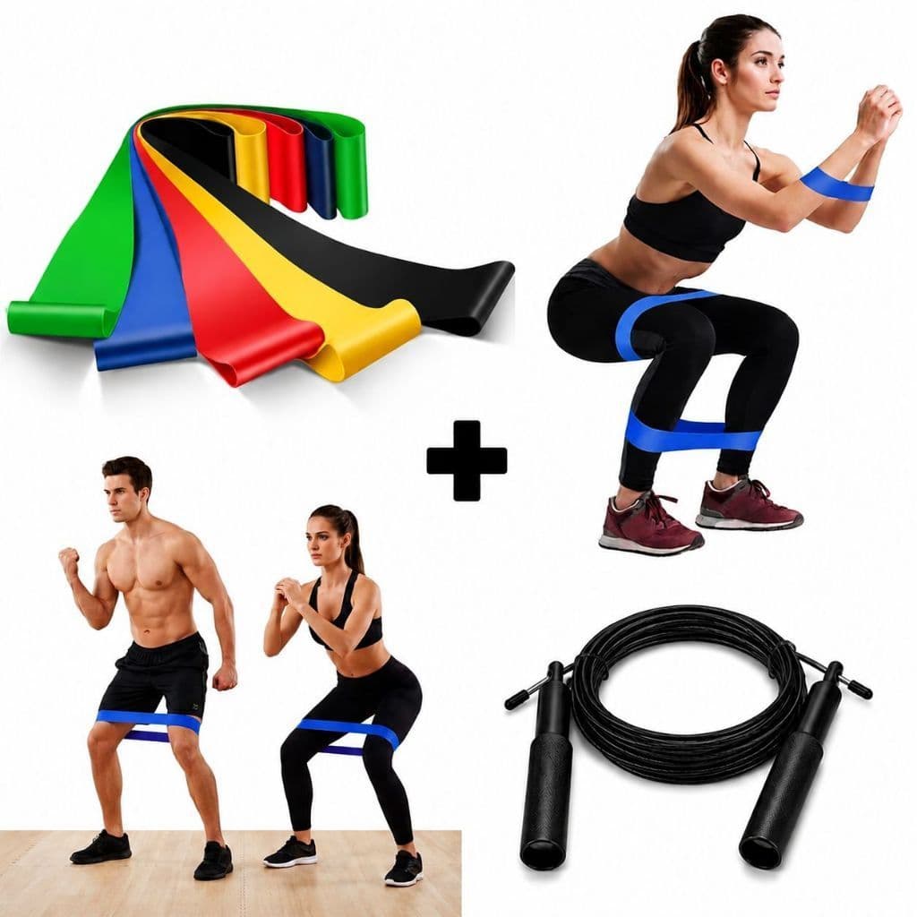 Corda de Pular Ajustável + Mini Band | Kit Cardio e Fortalecimento Treino em Casa ou no seu Tempo