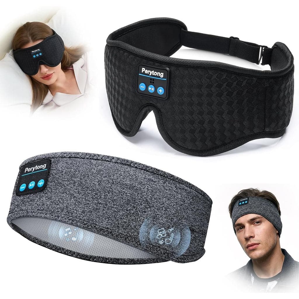 Conjunto de 2 Máscaras de Dormir com Fones de Ouvido Bluetooth e Faixa de Cabeça Sem Fio, Alto-falantes Estéreo Ultrafin