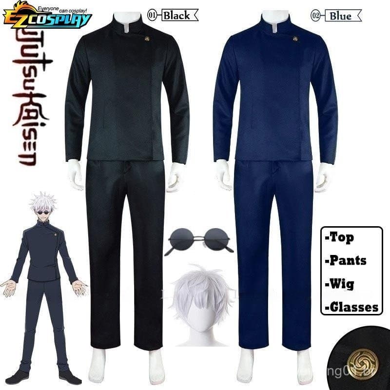 Fantasia de Cosplay de Gojo Satoru da 2ª Temporada de Jujutsu Kaisen, Peruca Curta, Óculos, Uniforme Escolar de Tóquio,