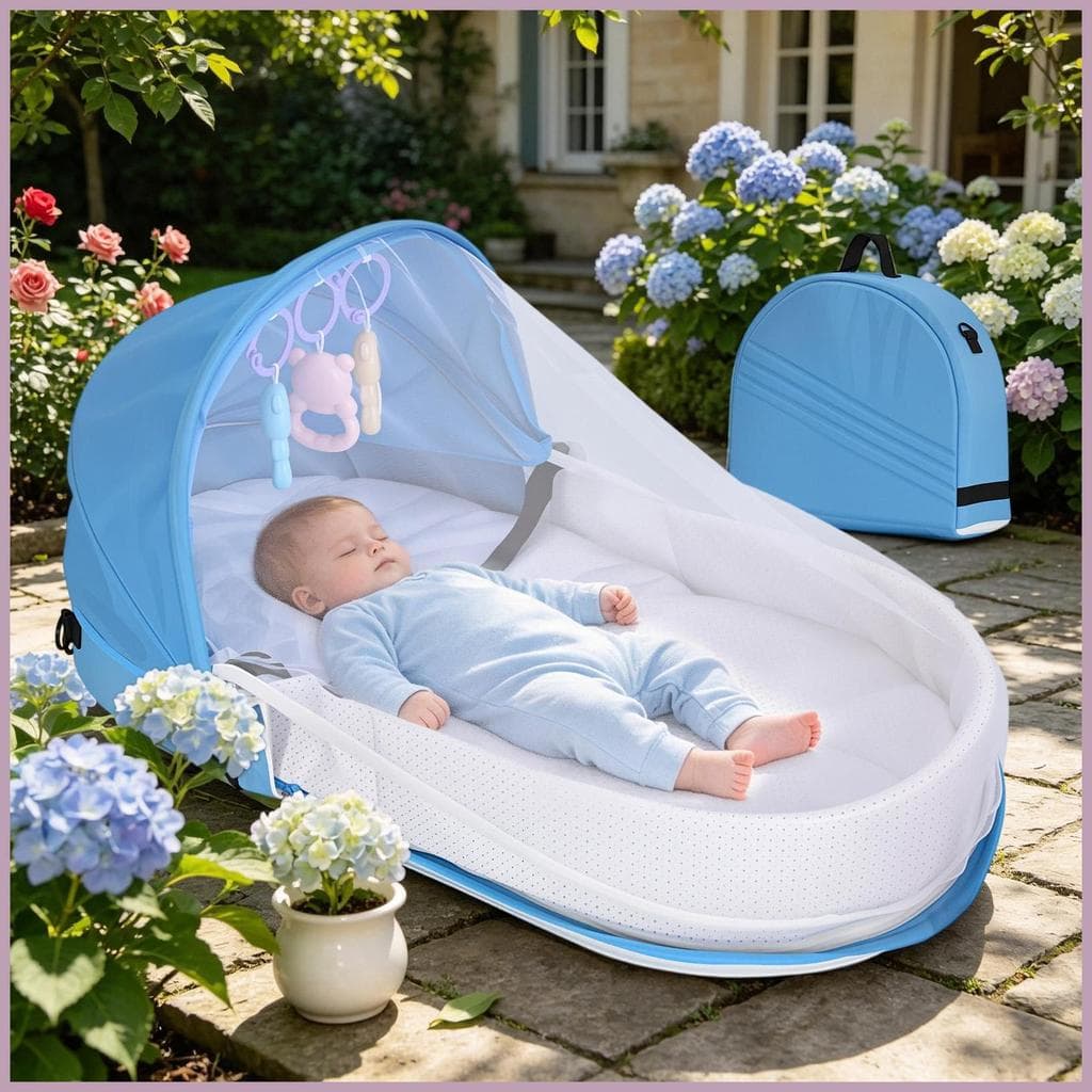 Cama Infantil De Viagem , Dobrável , Respirável , Berço De Dormir Com Guarda-Sol Cabeceira Para Acampamento , Avião , Ca
