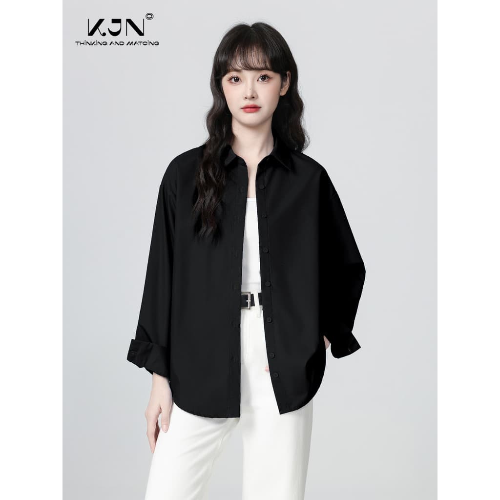Preto camisa de manga comprida jaqueta feminina primavera outono 2026 primavera novo estilo simples solto camisa Casual