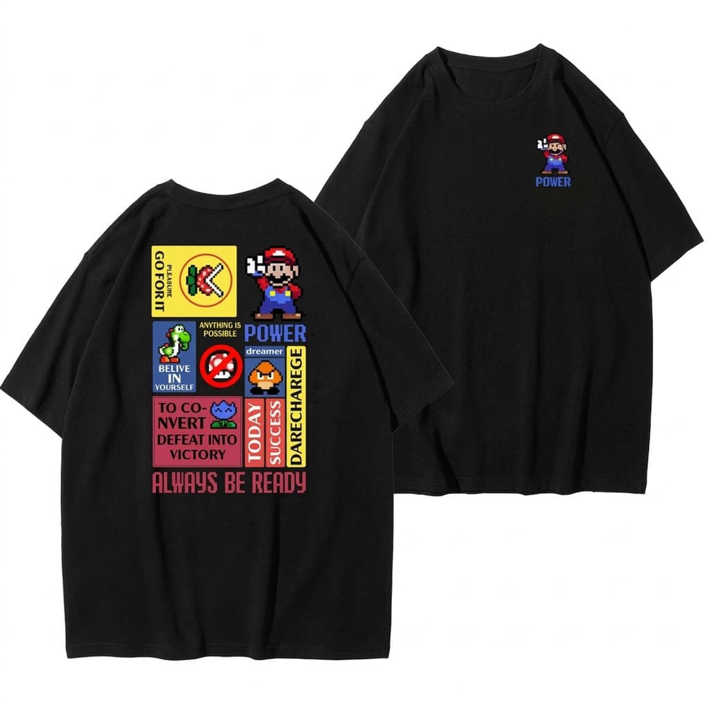 Camisa camiseta básica streetwear "Mario Power" Qualidade Premium