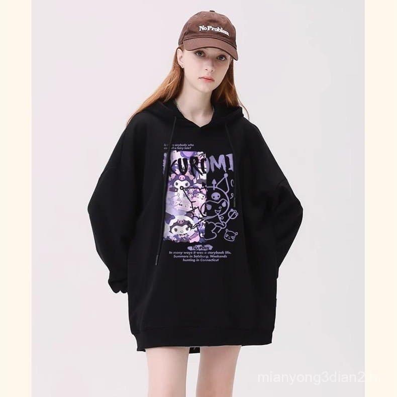 Comércio exterior transfronteiriço primavera outono inverno novo estilo Kuromi com capuz impresso forro de lã moletom fe
