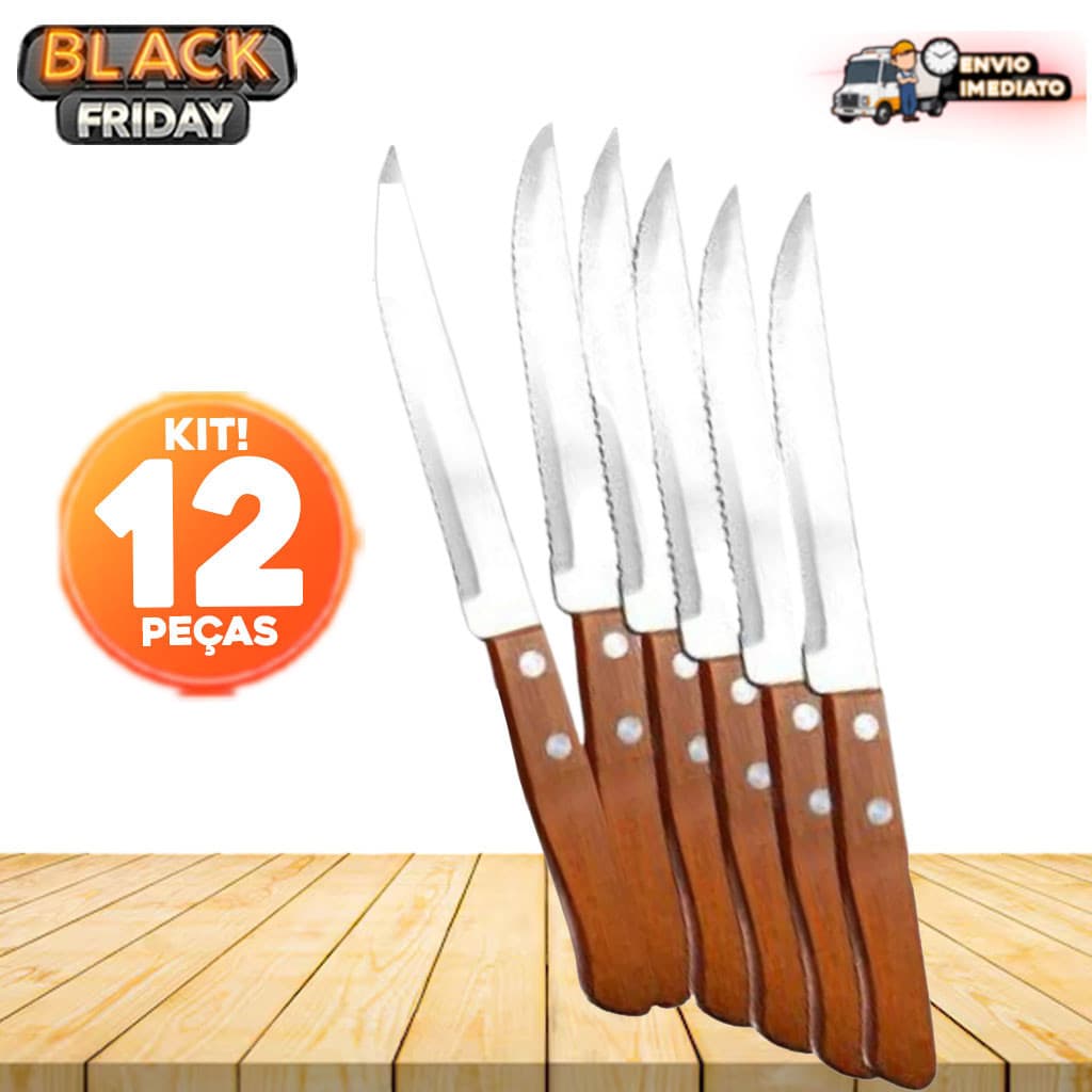 Kit Faca Inox Cabo de Madeira para Churrasco – Corte Preciso para Casa, Família, Restaurante e Jantar so aqui