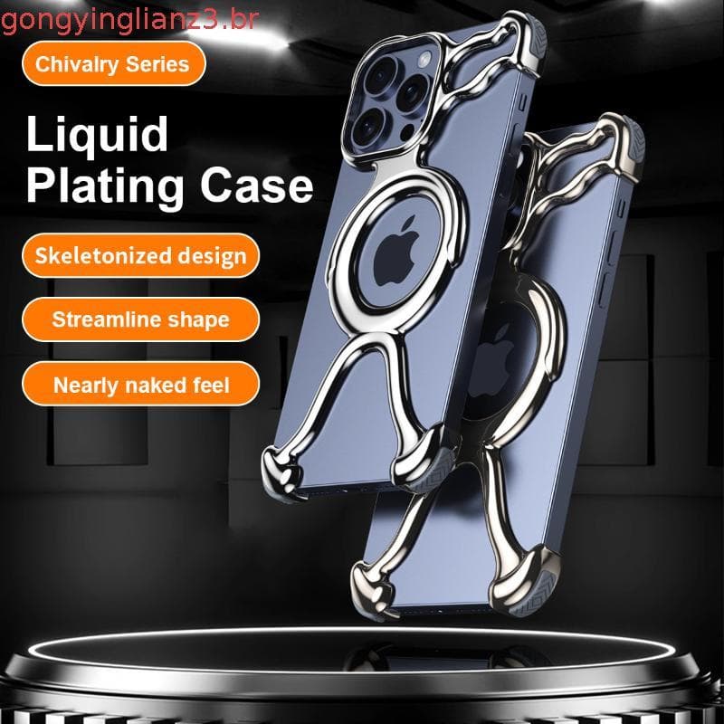 Capa De Telefone De Metal Líquido Magnético Para iPhone 13 14 15 16 17 Pro Max Com AirBag À Prova De Choque Pára-Choques