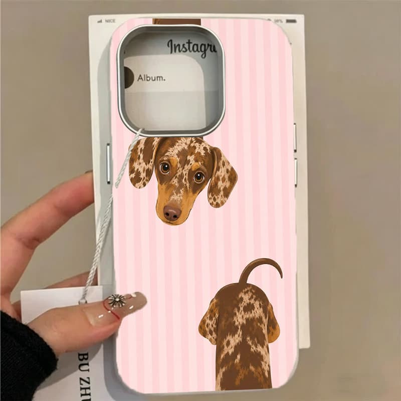 Antiderrapante fosco Capinha para iPhone 17/16/15/14/13/12 Pro Max capa de celular de couro com estampa de dachshund