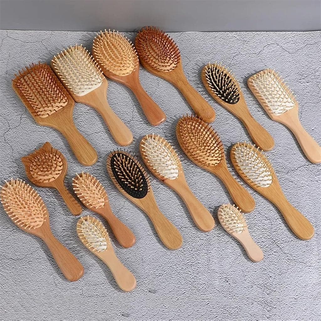 Pente de Madeira Profissional com Almofada de Ar para Massagem e Prevenção de Queda de Cabelo, Escova de Cabelo para Cui