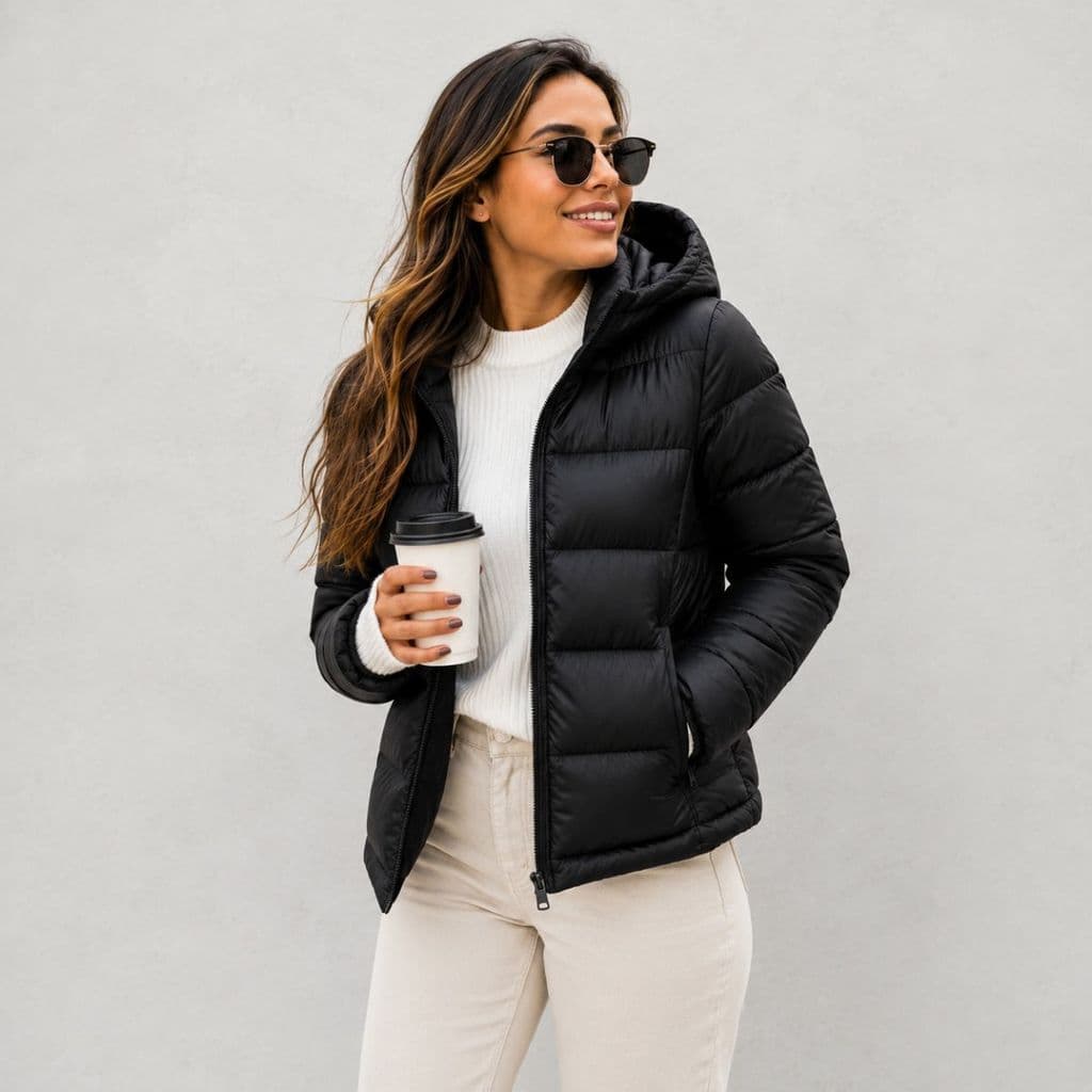 Jaqueta Puffer Feminina Preta Casaco Inverno Térmico Com Touca Bobojaco Feminino Dia a Dia