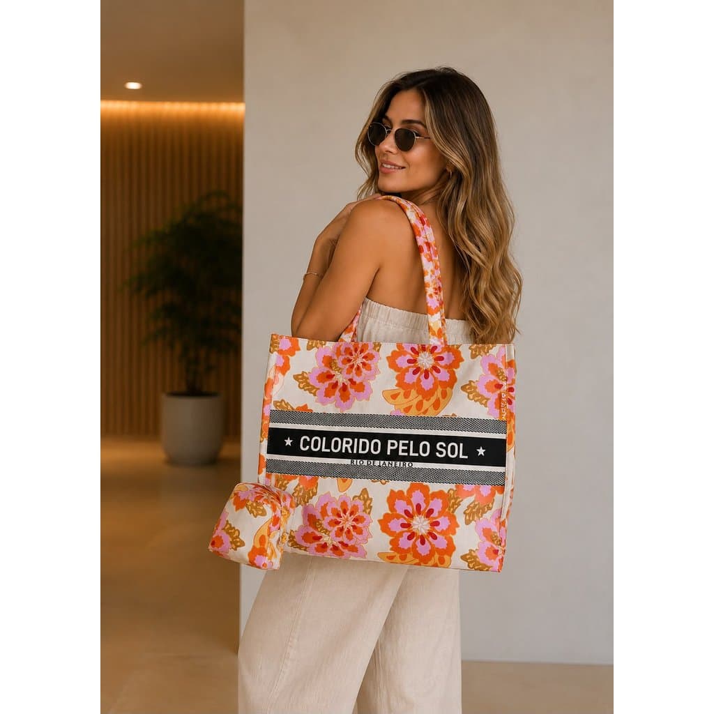 KIT Bolsa de Praia/academia Feminina Grande + Porta Objetos Necessaire estampadas