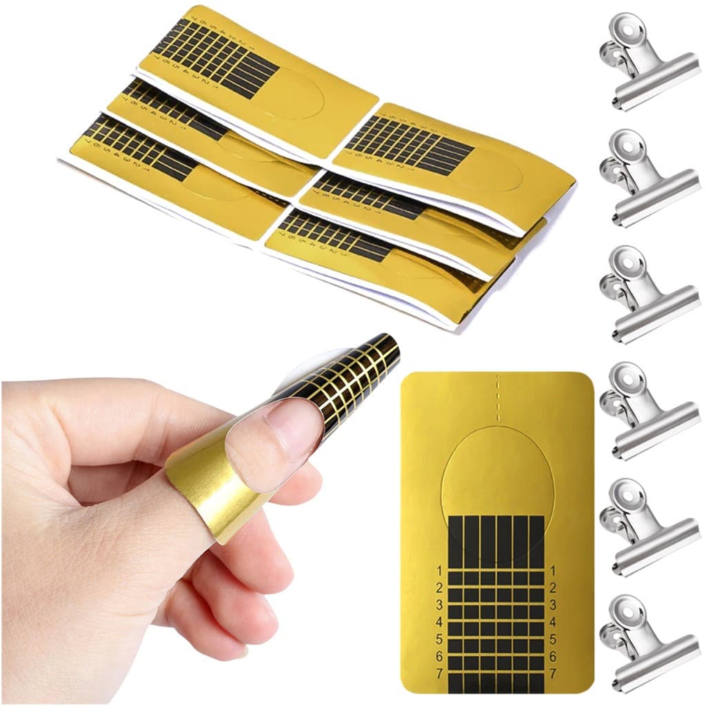 Kit 10 Moldes Adesivos + 06 Presilha Grampo Metal Para Unha de Curvatura C 2.2cm