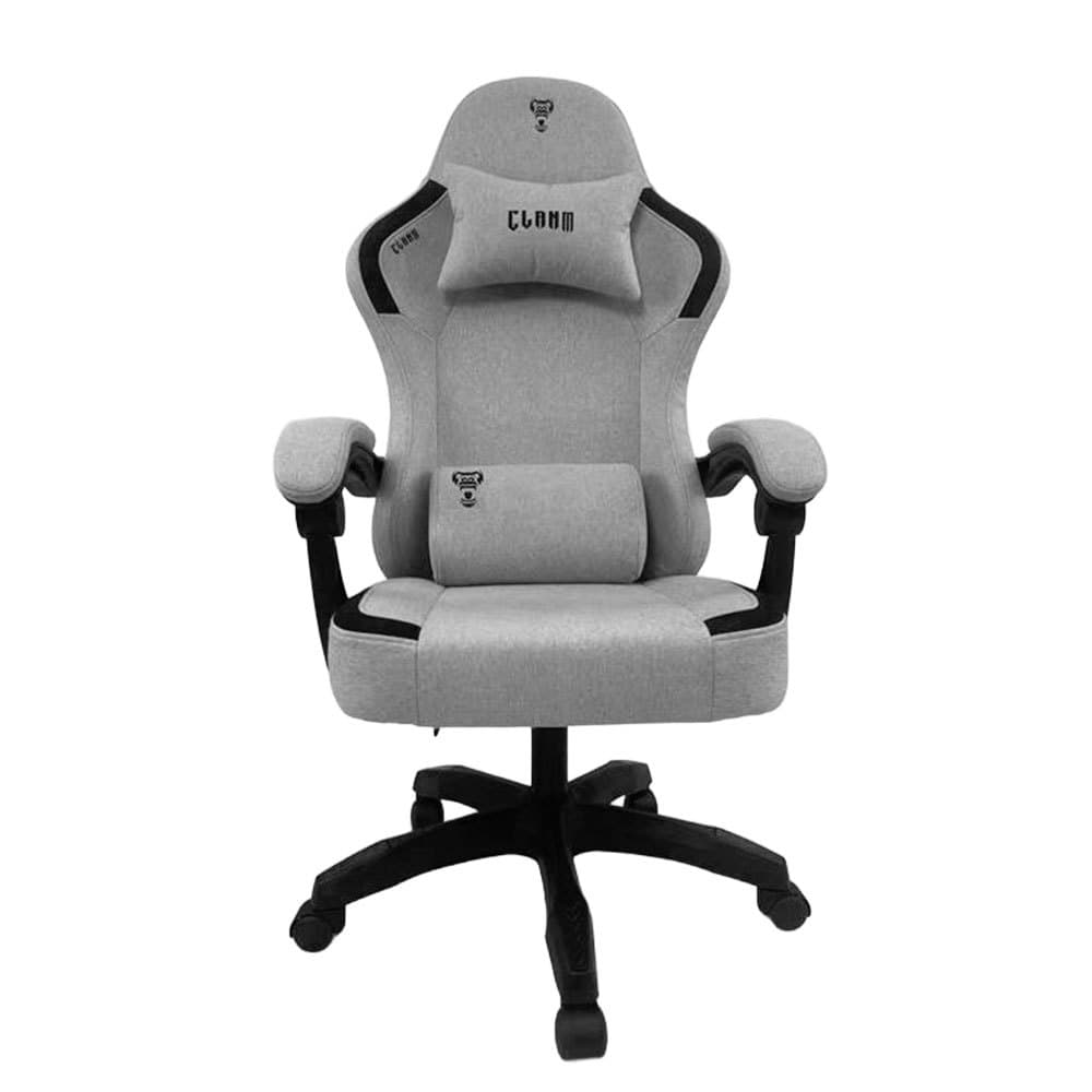 Cadeira Gamer CLANM Velt Silver Couro Sintético PU Aço Reforçado Pistão Classe 3 Reclinável 180° até 120kg