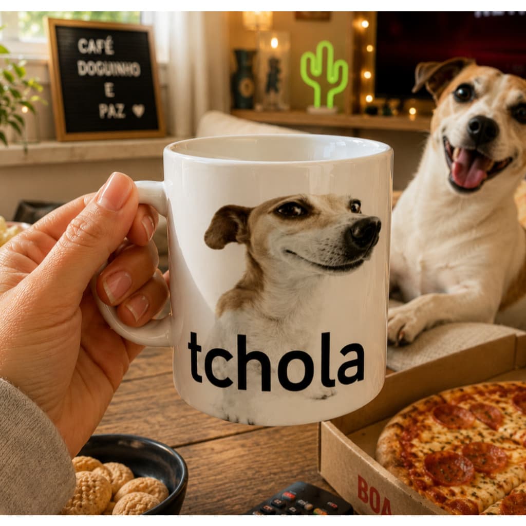 Caneca Divertida Tchola 325ml em Porcelana – Presente Criativo e Engraçado Cachorro Caramelo