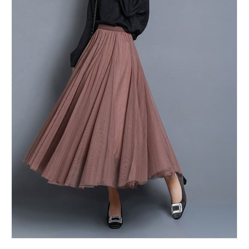 [WDF] (muitas cores) 720°Versão coreana senhoras tecido de malha de três camadas Commuter Chiffon grande saia de balanço