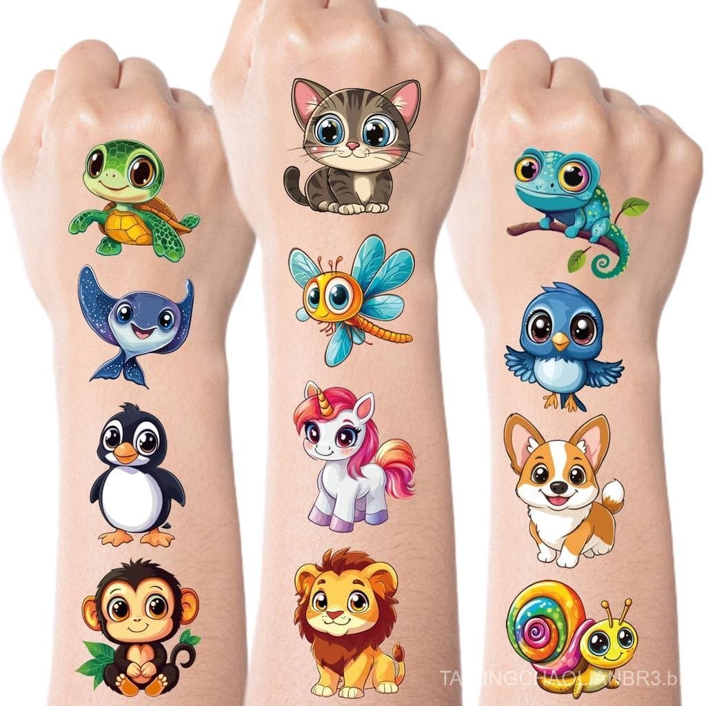 Tatuagens Temporárias Grandes JCFIRE para Crianças, 102 Estilos Variados de Adesivos de Animais Fofos, Lembrancinhas de