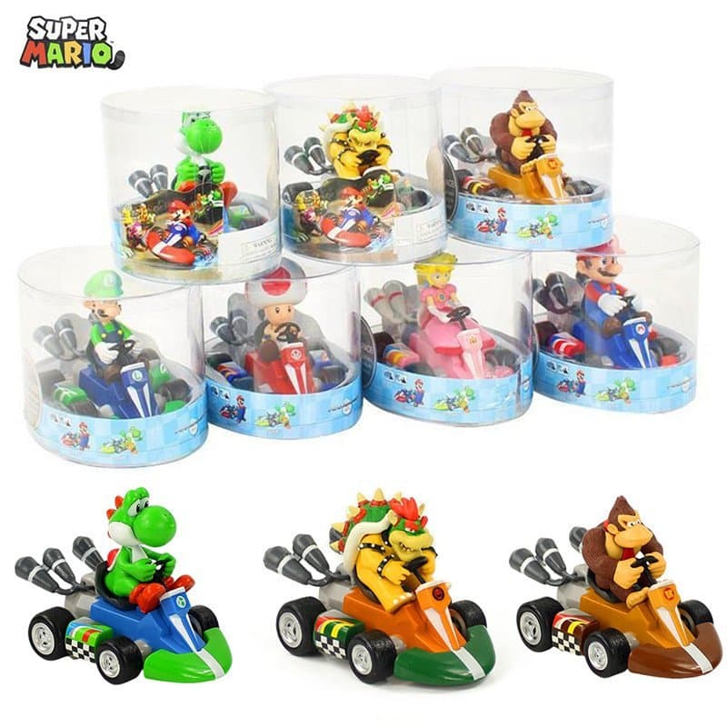 1 Peça Bonecos Modelo de Carro Invertido Super Mario Bros Luigi Peach Yoshi Toad Bowser Donkey Kong Figuras de Kart de C