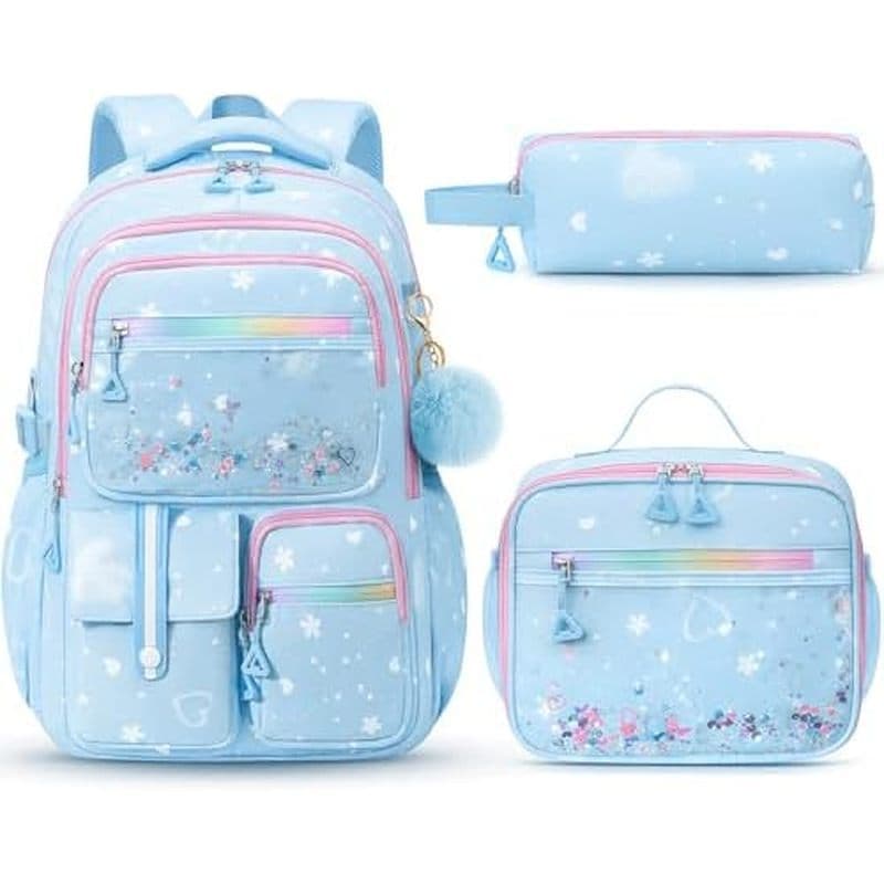 Mochila Fimibuke Para Meninas , Infantil À Prova D'água De 3 Peças Com Lancheira & amp ; Conjunto De Estojo De Lápis , B