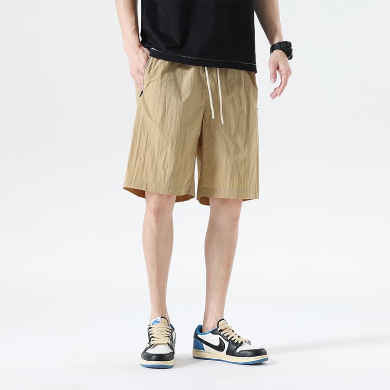 Shorts esportivos masculinos finos japoneses de verão, calças cortadas soltas, casuais, cintura elástica, cordão, Nylon,