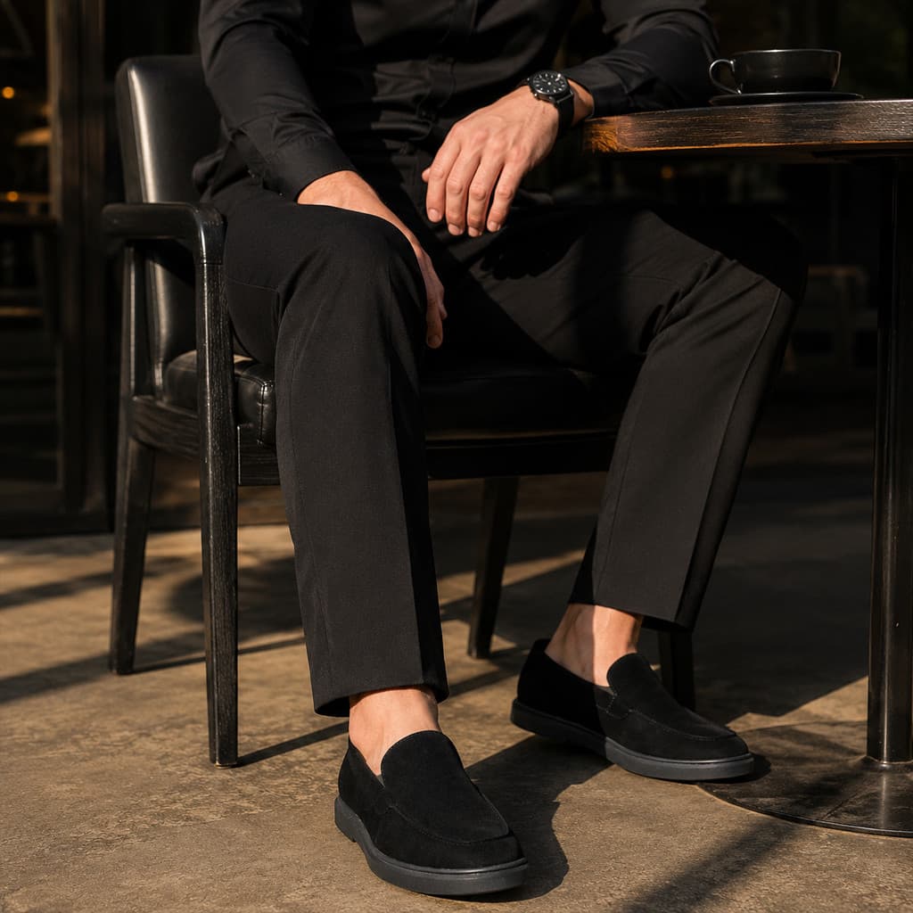 Mocassim Masculino All Black Preto Camurça Slip On para Trabalho, Eventos, Comercial e Casual Envio Rapido e Conforto