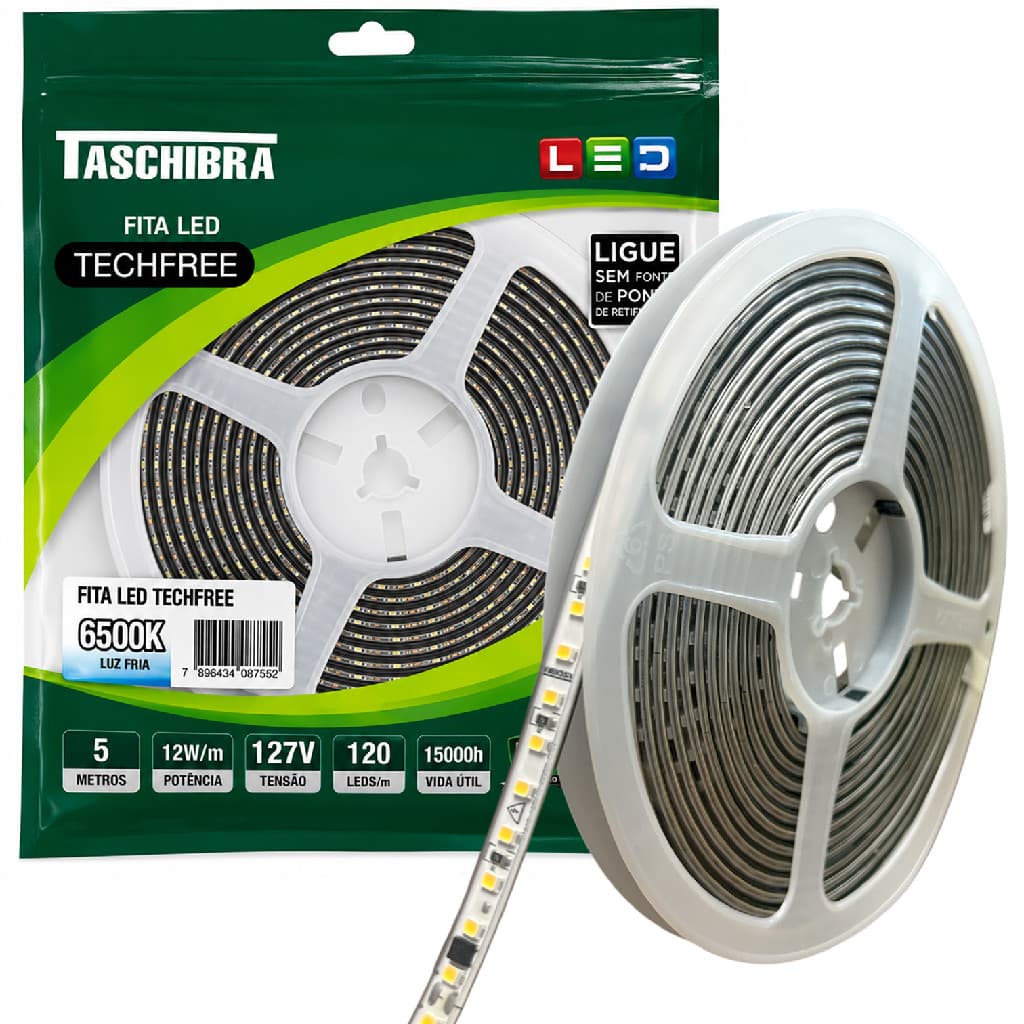 Fita Led SMD 5 Metros 12W/M 120 Leds Branca 6500K 127V IP65