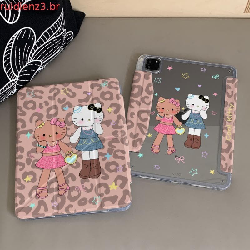 Japonês coreano leopardo impressão KT gato adequado para iPad Tablet capa protetora Air7Y Fold pro com Slot para caneta