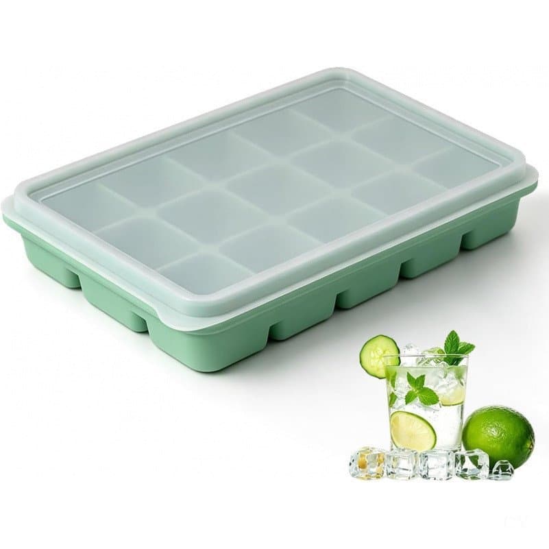 Forma para gelo com tampa, 1 unidade com 15 compartimentos, fácil de remover, empilhável, adequada para refrigeradores,