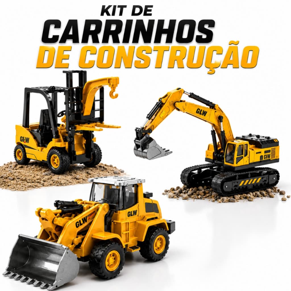 Kit Caminhões Construção Miniatura Brinquedo Infantil 3 Peças