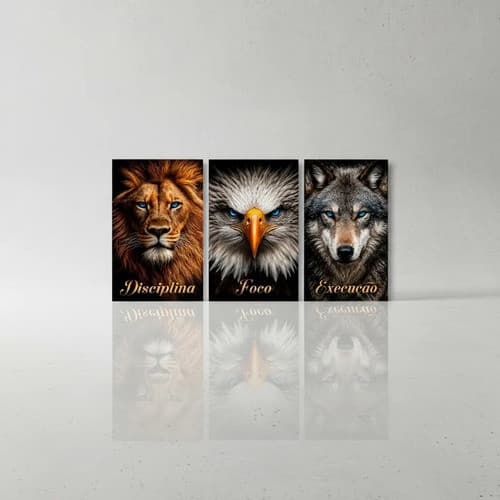 03 Quadros Disciplina Foco Execução Leão Águia E Lobo 50x90
