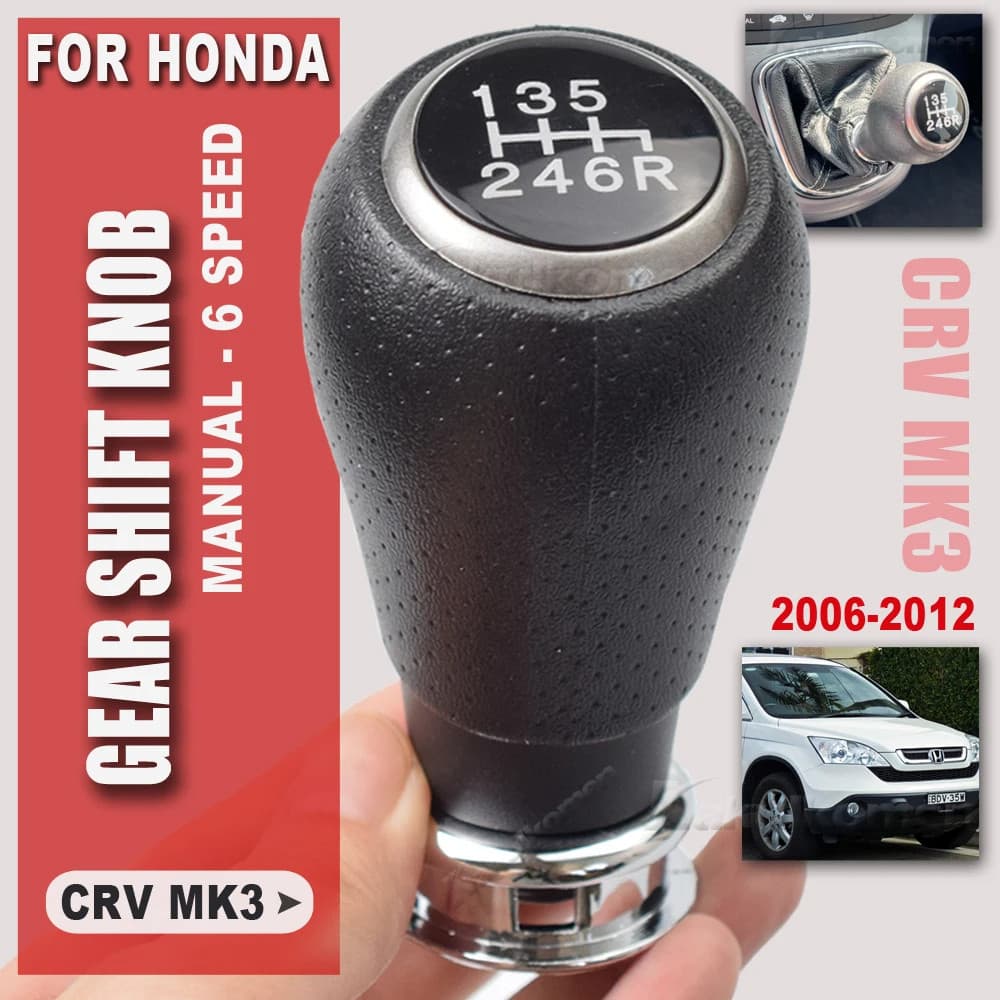 Manopla de Câmbio Manual para Carro, 6 Velocidades, Couro Preto, Compatível com Honda CRV CR-V MK3 2006-2012 AMMS