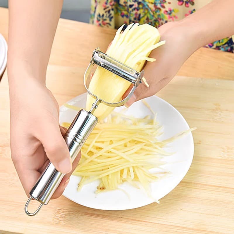Descascador de Aço Inoxidável, Faca para Descascar Batatas, Raspador Multifuncional, Descascador e Ralador de Frutas 2 e