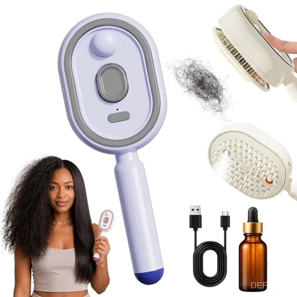 Escova de Cabelo 5 em 1 com Almofada de Ar, Escova de Massagem Elétrica com Spray, Escova Desembaraçadora Recarregável c