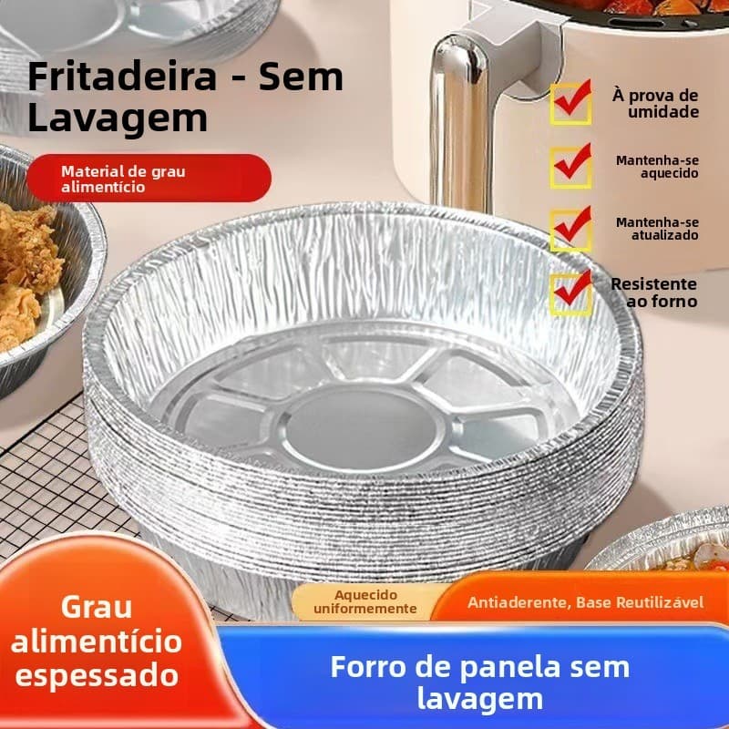 Bandeja redonda de folha de alumínio para fritadeira de ar, 50 peças, descartável, resistente a altas temperaturas, chur