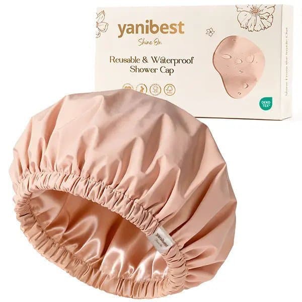 Touca de Banho Yanibest para Mulheres, Reutilizável, Impermeável, Forrada de Cetim, com Faixa Elástica Macia, Grande, La