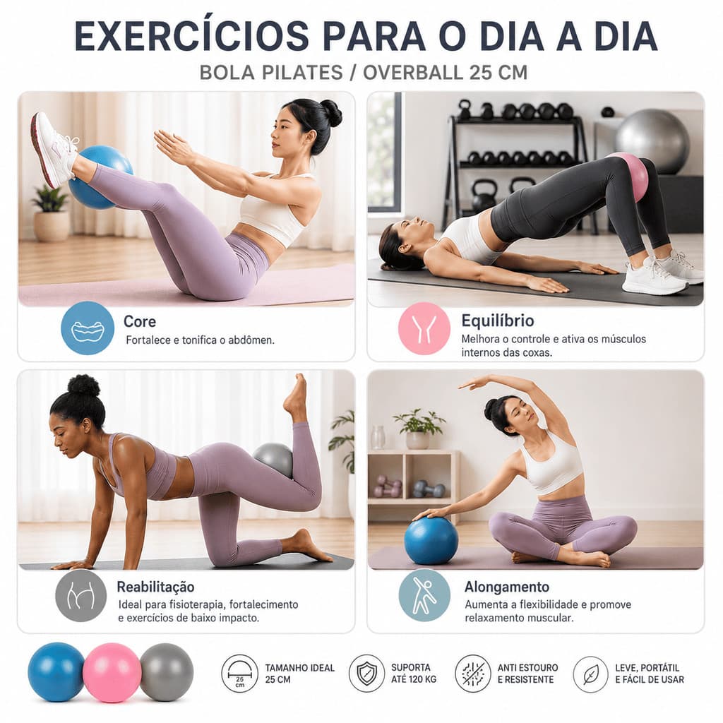 Bola de Pilates Overball Yoga Fisioterapia Fitness 25cm
