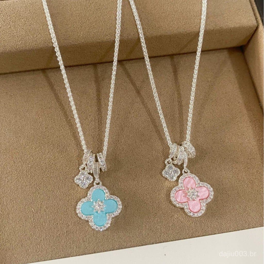 ⭐ ⭐ Colar com Pingente de Zircônia em Forma de Flor Azul Glacial para Mulheres, Elegante, Luxuoso, Exquisito, de Nicho,