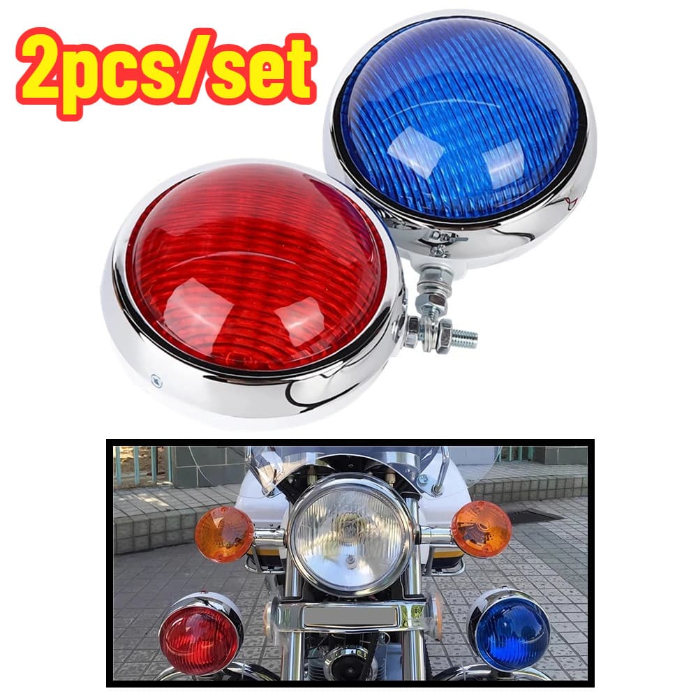 2 Pçs 12V Motocicleta Farol Patrulha Polícia Redonda Vermelho Azul Lâmpada LED Strobe Piscando Luzes Sinal De Aviso