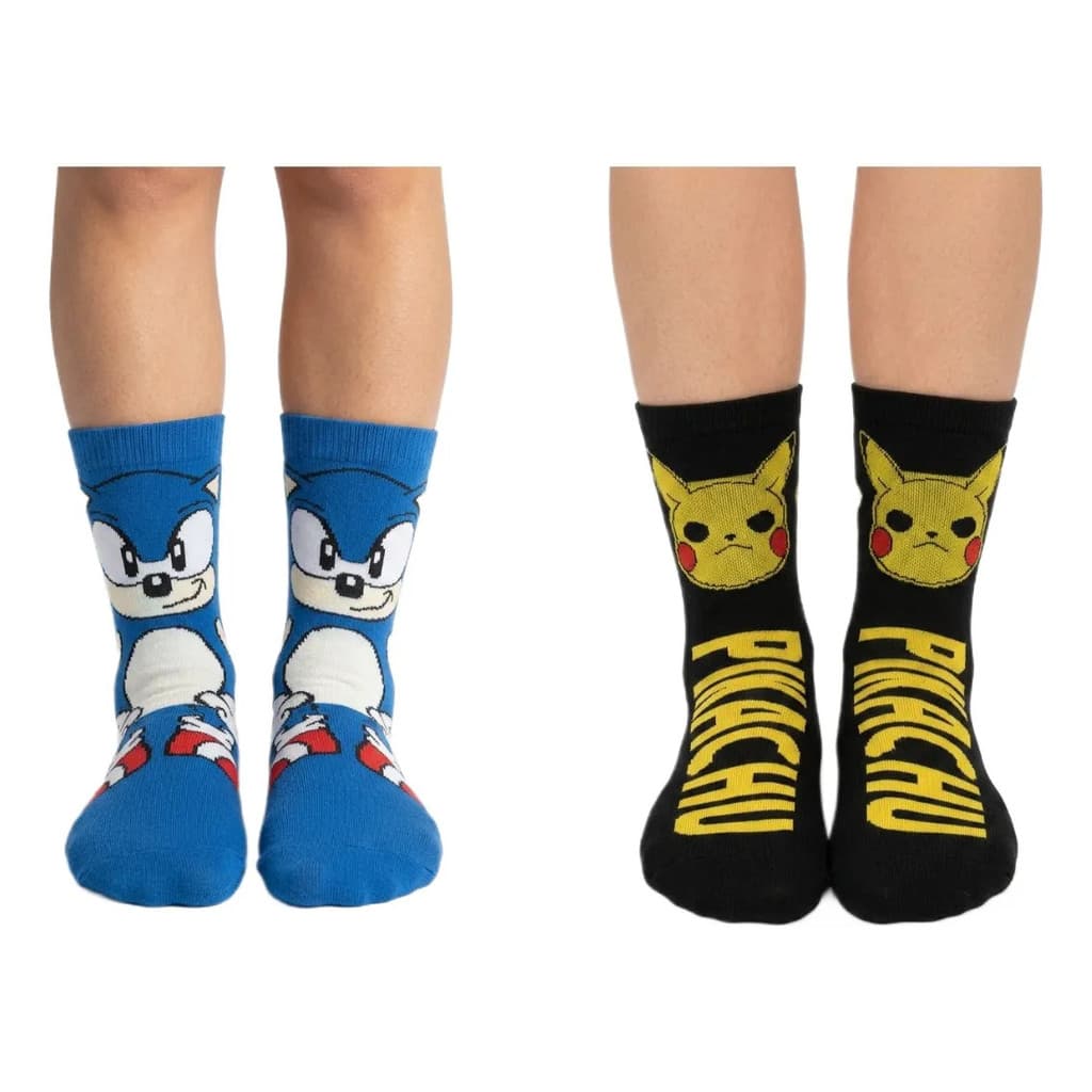 Kit 2 Meias Pikachu Sonic Divertidas Estampadas Desenho Geek