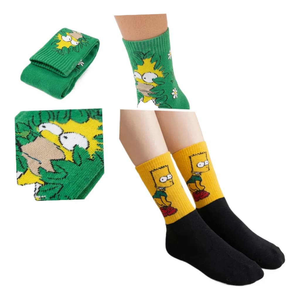 Kit 2 Meias Simpson Frio Divertida Cano Longo Estampadas
