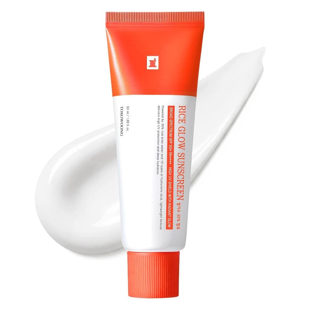 Protetor Solar TOSOWOONG Rice Glow, Protetor Solar Coreano de Amplo Espectro SPF50+ para o Rosto, Acabamento Luminoso Se