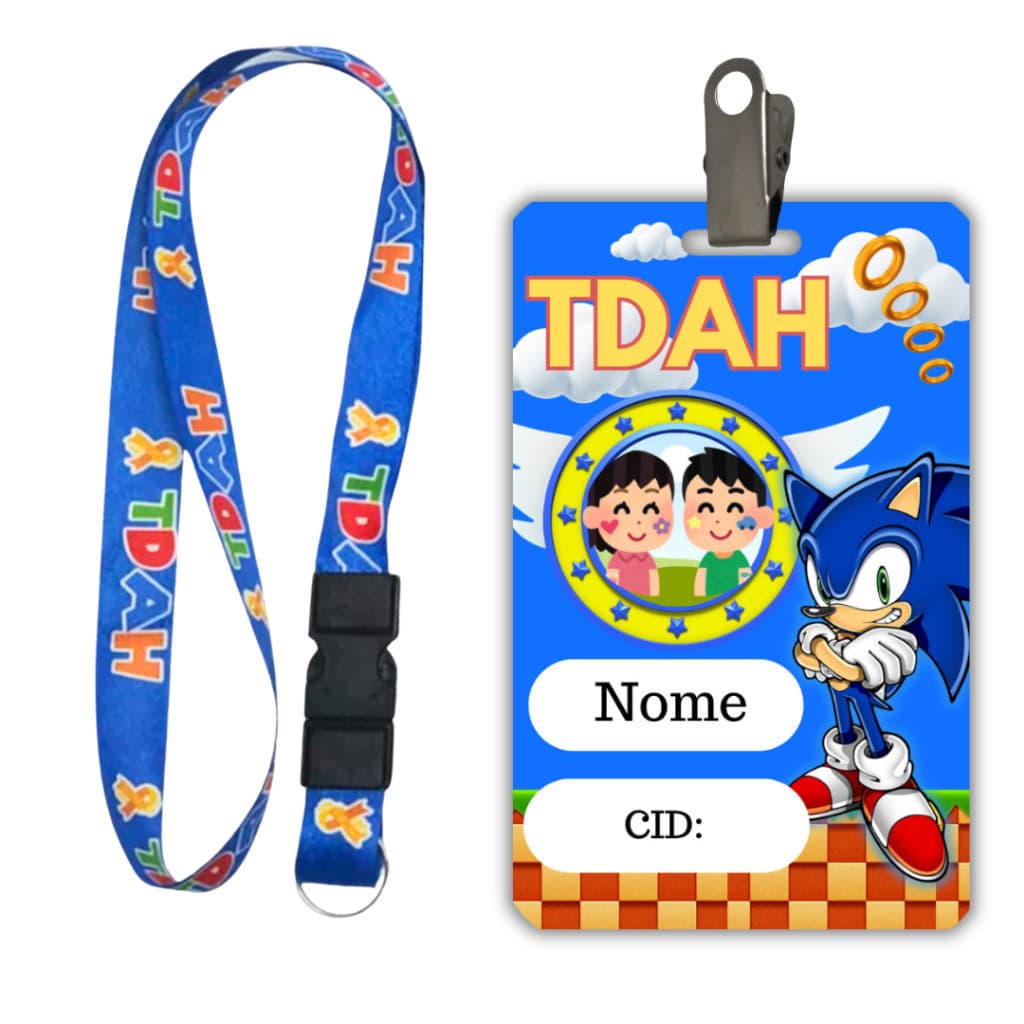 Kit Crachá Identificação Personalizado Personagem S TDAH Polímero + Cordão TDAH + Jacaré