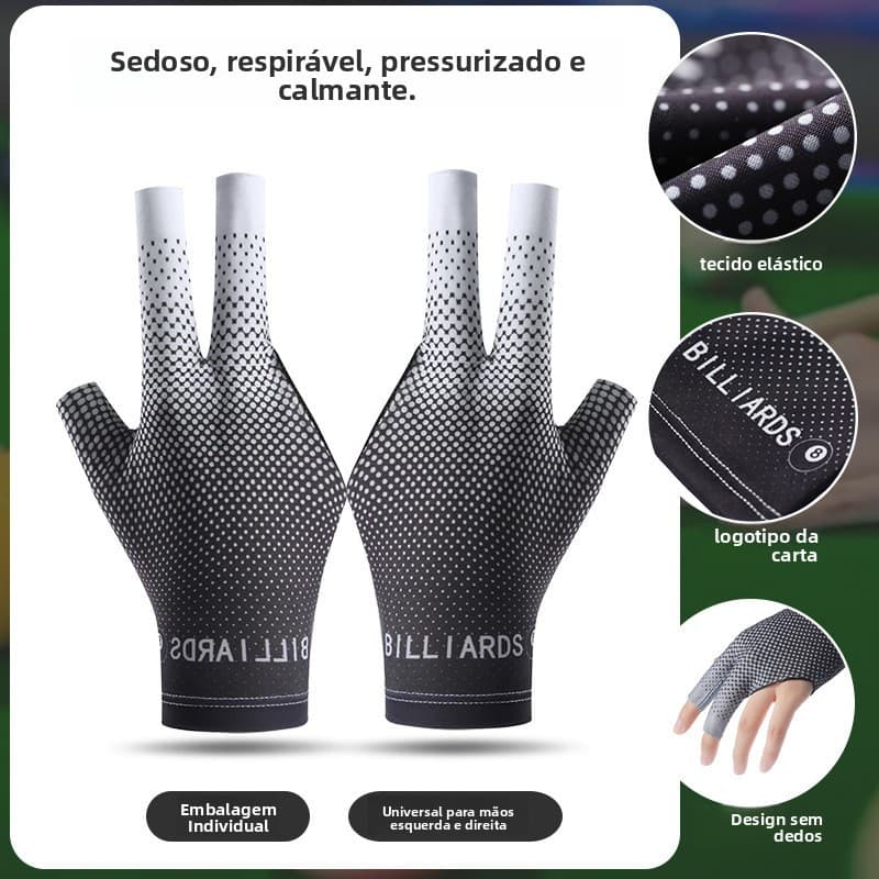 Luvas finas de bilhar com três dedos, respiráveis, antiderrapantes, sem dedos, para snooker e bilhar, feitas de seda gel