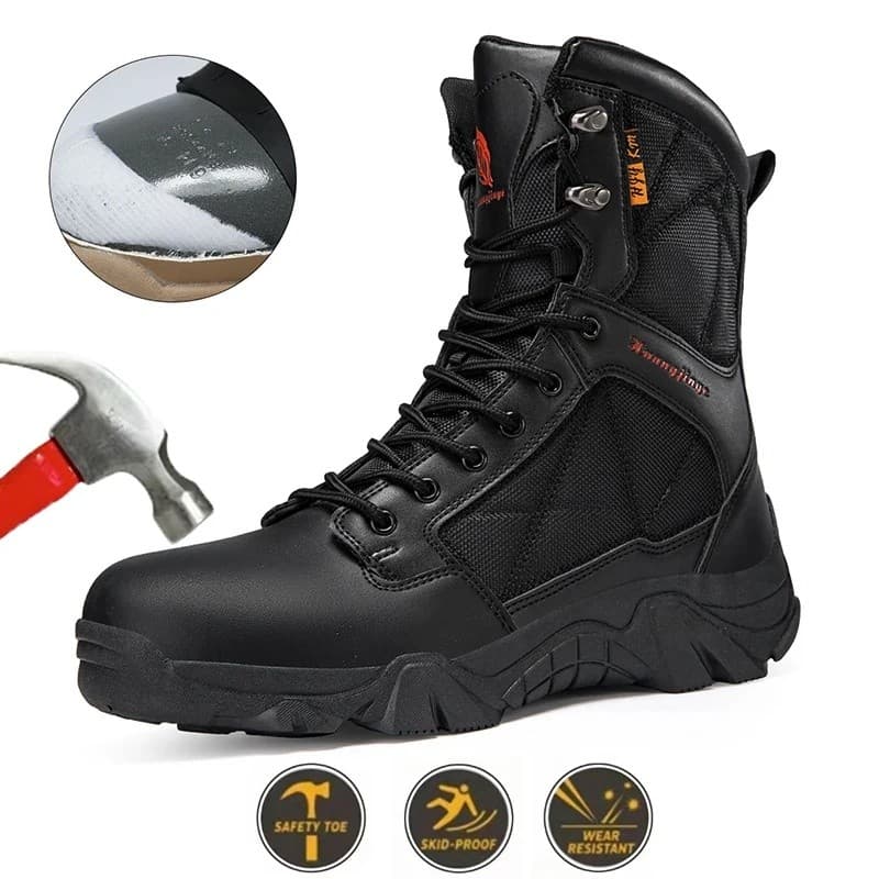 Botas de Trabalho de Cano Alto Antiesmagamento, Impermeáveis para Exterior, Calçado de Segurança com Biqueira de Aço, An