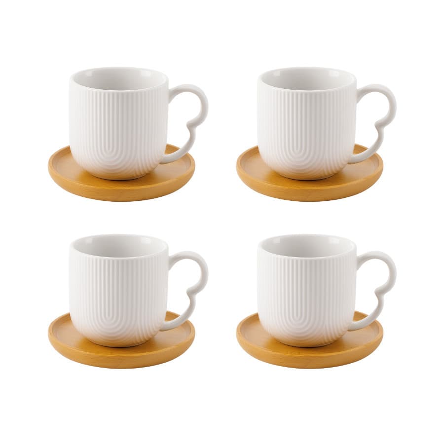 Jogo 4 Xicaras De Café Porcelana com Pires Bambu 90ml Oásis