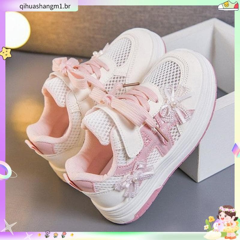 Sapatos de malha respirável estudantes do ensino fundamental All-Match crianças sapatos brancos verão novo estilo menina