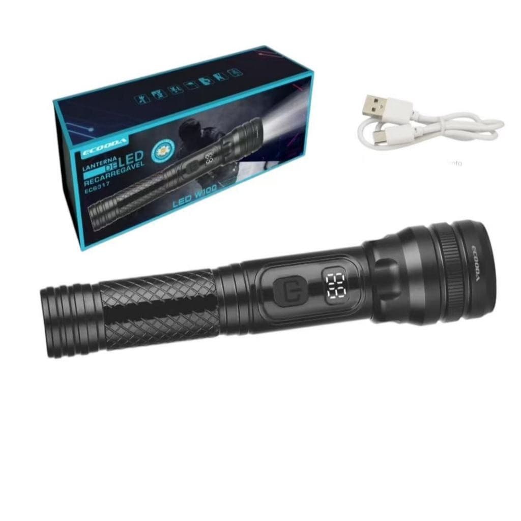 Lanterna Tatica Led W100 Ecooda 10000 Lumens Com Fogo Ajustavel Recarregavel Camping Lâmpada De Iluminação De Longa