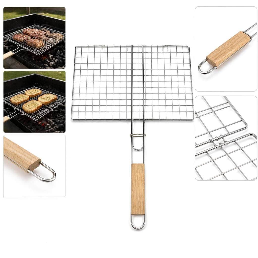 Grelha Dupla para Churrasco Ferro com Cabo [32x25 cm] Genérica Peixe Frango Legumes Aço Inox Grande Carne Peixes