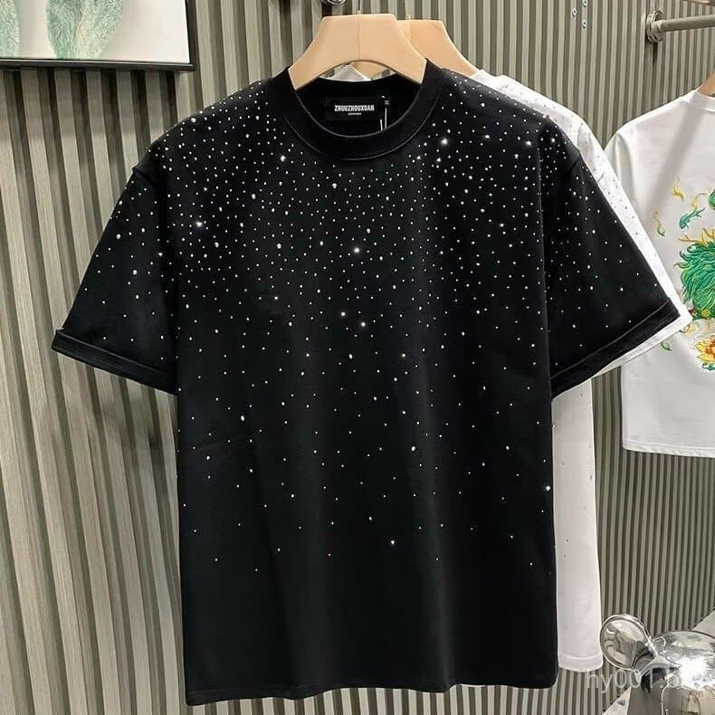 Camiseta Masculina de Marca de Luxo Leve e Moderna, Manga Curta, Estrela, Strass, Celebridade da Internet, Nicho, Cami K