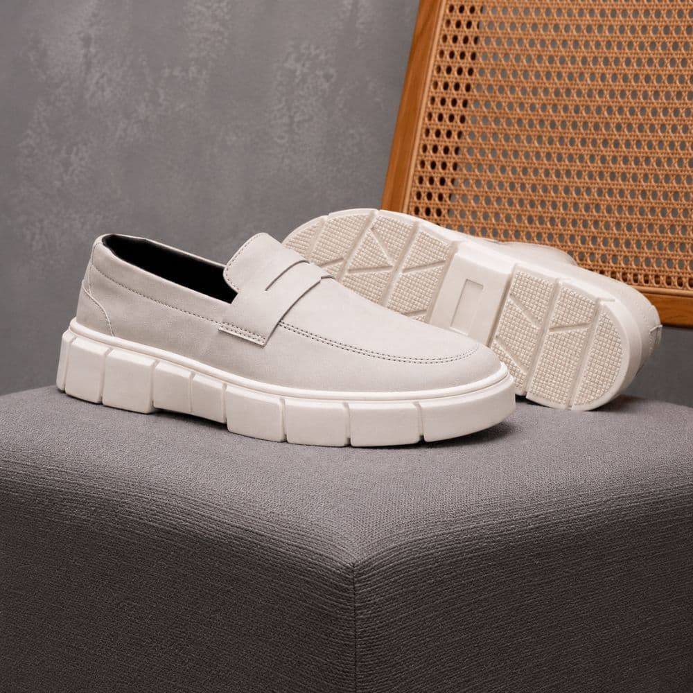 Sapato Loafer Masculino Sola Plataforma Slip On Calce Fácil Couro Costurado