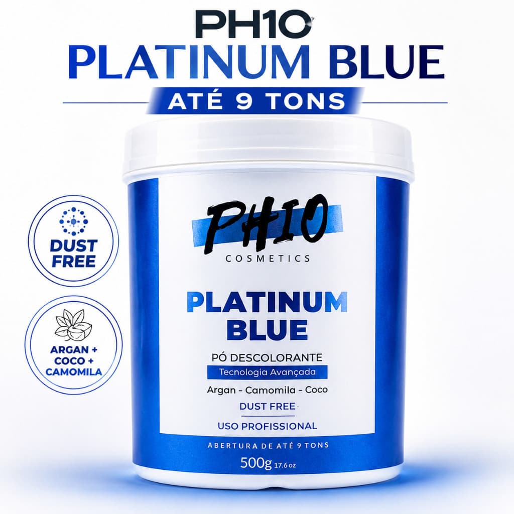 PH10 Platinum Blue Pó Descolorante Profissional Dust Free Abre Até 9 Tons