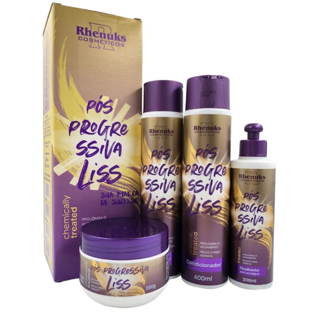 Kit com 4 Pós Progressiva Rhenunks – Antifrizz, Nutrição e Manutenção do Liso Cabelos Liso
