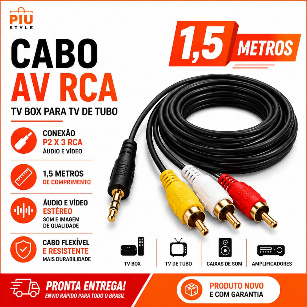 Cabo Av Rca Universal Serve P Tvbox Para Tv Tubo (tv Antiga)